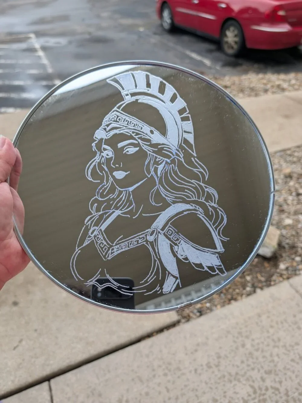 Hand Engraved Athena Mirror Greek Goddess Decor